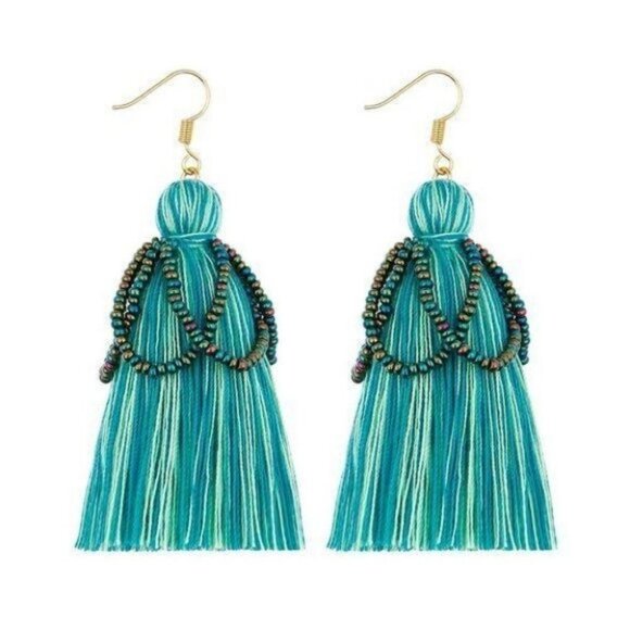Boho Fashion Tassel Beads Drop Earrings, gifts - Picture 3 of 8